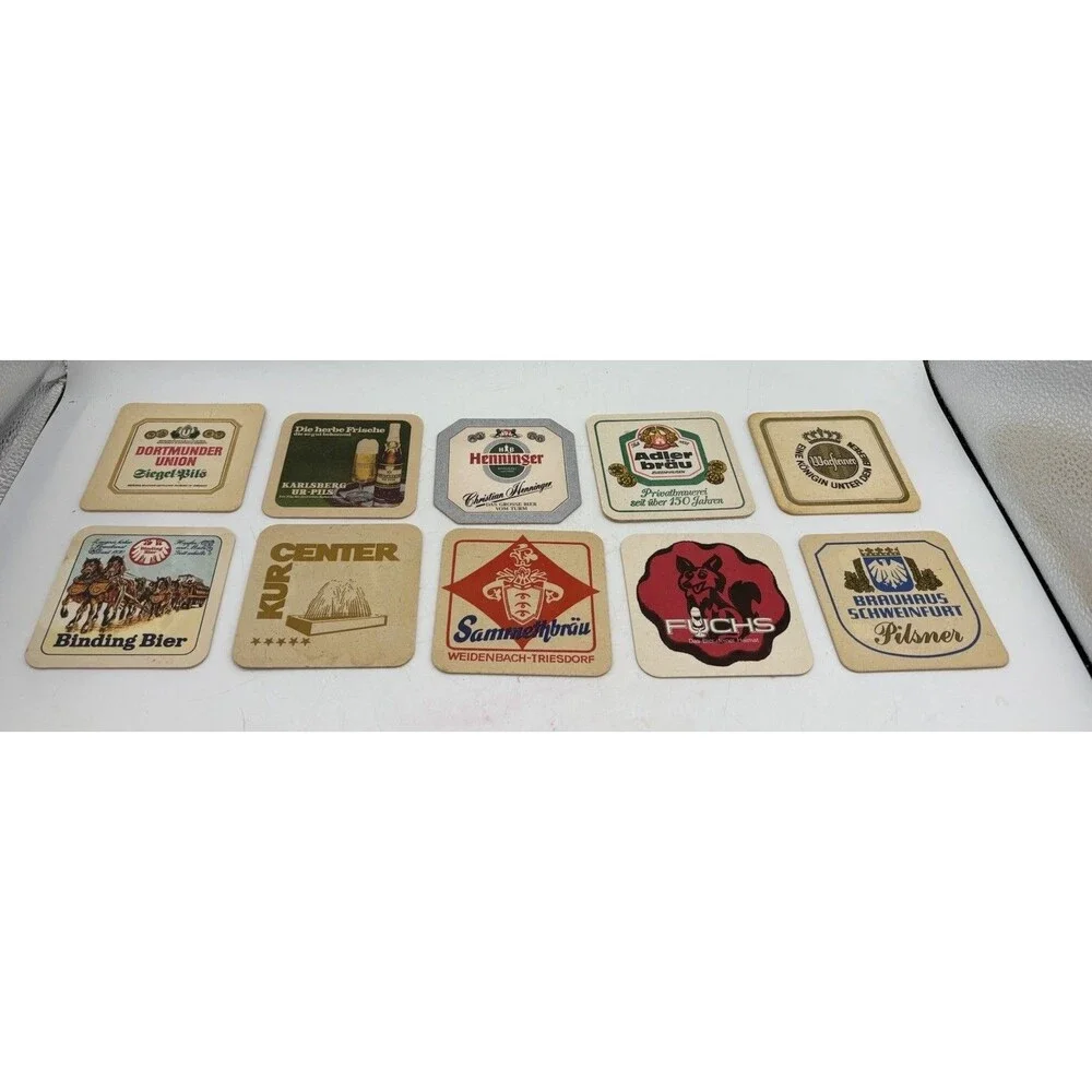 10 Vintage German Beer Coasters Binding Henninger Dortmunder Fuchs Breweriana
